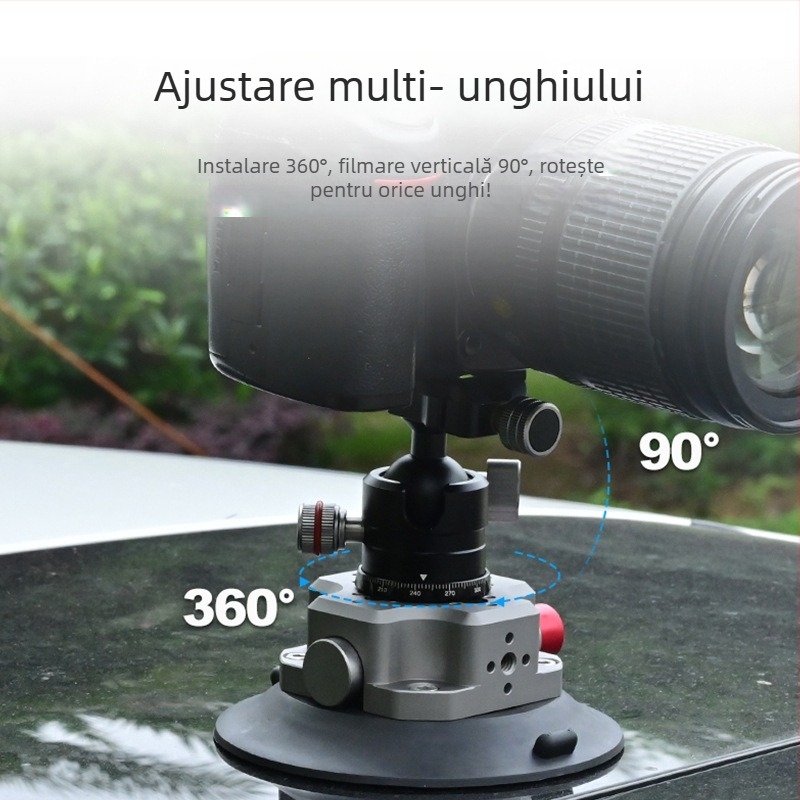 Montură auto cu ventuză — aliaj de aluminiu, sarcină maximă 50 kg, compatibil cu camere micro, telefoane mobile și DSLR (Model G-S-006A)