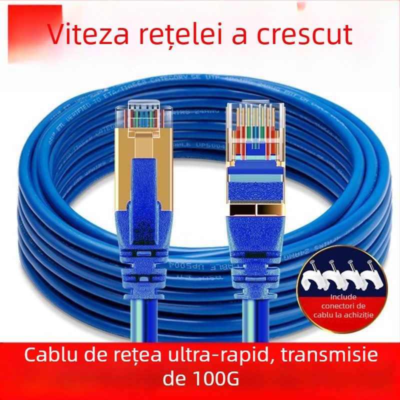 Cablu Ethernet Cat6E cu conector RJ-45 cristal, pentru utilizare interioară/exterioară, viteză înaltă Gigabit