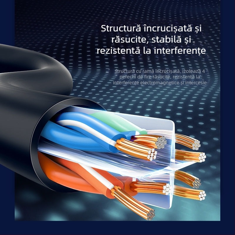 Cablu Ethernet Cat6E cu conector RJ-45 cristal, pentru utilizare interioară/exterioară, viteză înaltă Gigabit