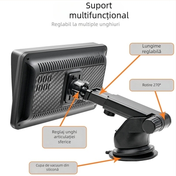 Navigator auto portabil cu CarPlay wireless, MP5 multimedia și Bluetooth, suportă videoclipuri AVI/MP4, card microSD