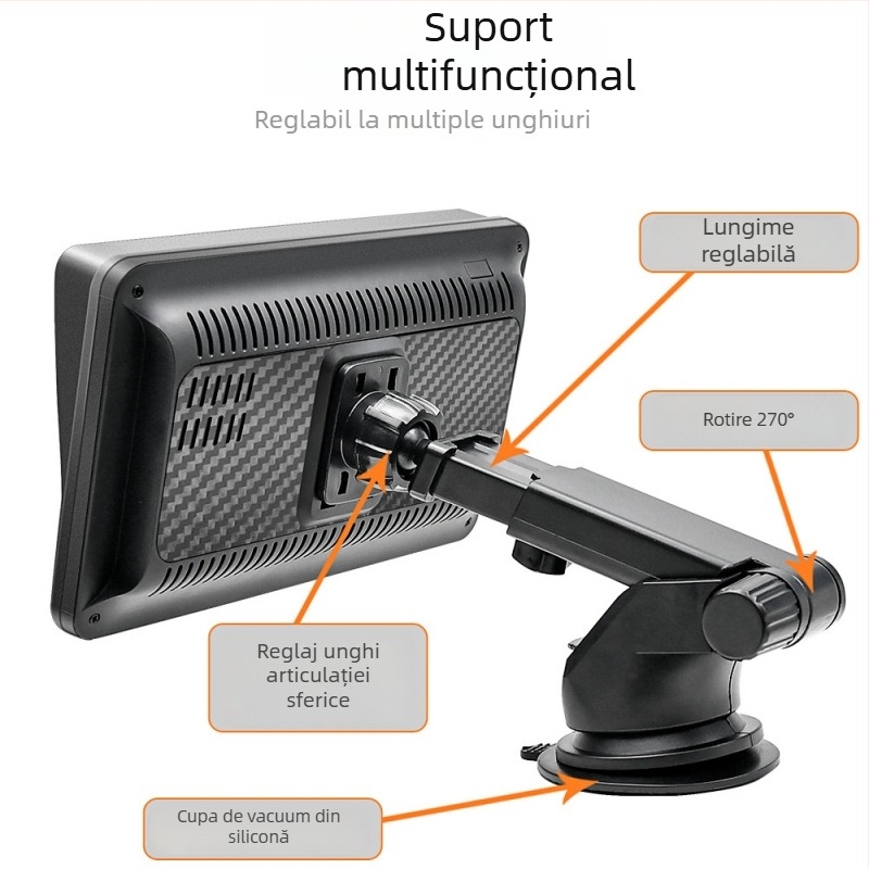Navigator auto portabil cu CarPlay wireless, MP5 multimedia și Bluetooth, suportă videoclipuri AVI/MP4, card microSD