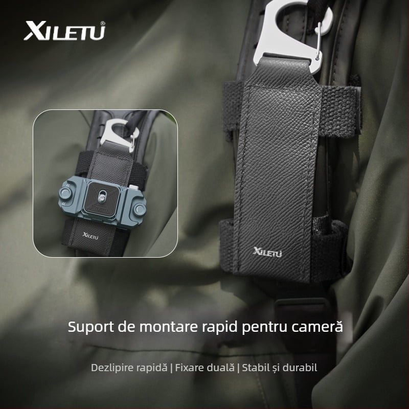 XPQ-2 Cârlig de atașare rapidă pentru geantă de cameră și rucsac – aliaj de aluminiu, piele de vacă și nailon