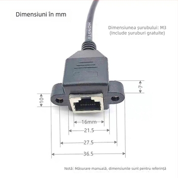 Cablu de extensie Cat6 Gigabit Ethernet RJ45 de la masculin la feminin, cu găuri de șurub în formă de ureche