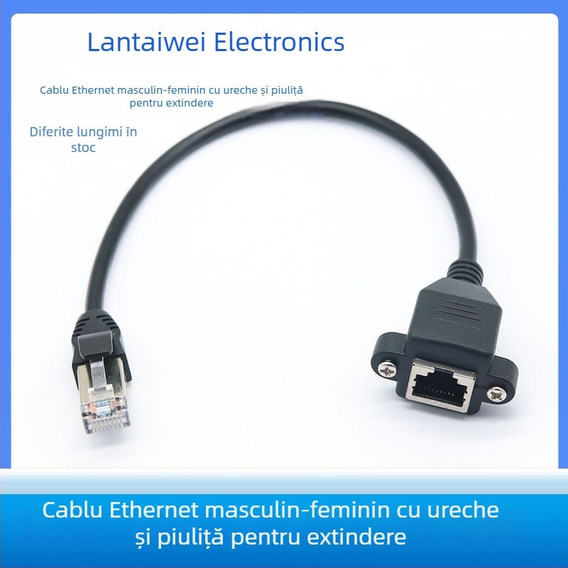 Cablu de extensie Cat6 Gigabit Ethernet RJ45 de la masculin la feminin, cu găuri de șurub în formă de ureche