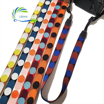 Curea de cameră din pânză cu model cu buline, curea reglabilă crossbody cu eliberare rapidă, poliester, model 750d, 6 clipsuri, încărcătură maximă 10–20 kg, compatibil Canon/Nikon/Sony/Mirrorless