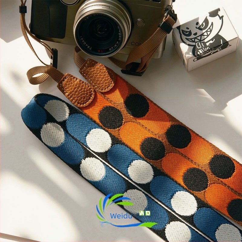 Curea de cameră din pânză cu model cu buline, curea reglabilă crossbody cu eliberare rapidă, poliester, model 750d, 6 clipsuri, încărcătură maximă 10–20 kg, compatibil Canon/Nikon/Sony/Mirrorless