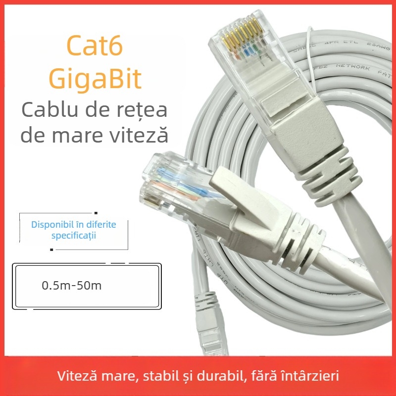 Cablu Ethernet CAT6, RJ-45, pereche înfășurată, viteză Gigabit, Copper Clad Aluminum