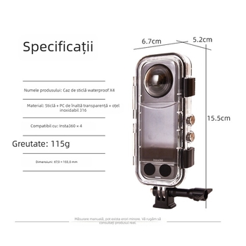 Carcasă impermeabilă Insta360 X4 cu lentilă din sticlă 360° – accesorii, Model A-ISX4-WC-GL, Materiale: PC + sticlă temperată + oțel inoxidabil 316
