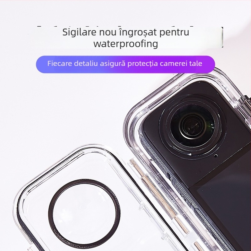Carcasă impermeabilă Insta360 X4 cu lentilă din sticlă 360° – accesorii, Model A-ISX4-WC-GL, Materiale: PC + sticlă temperată + oțel inoxidabil 316