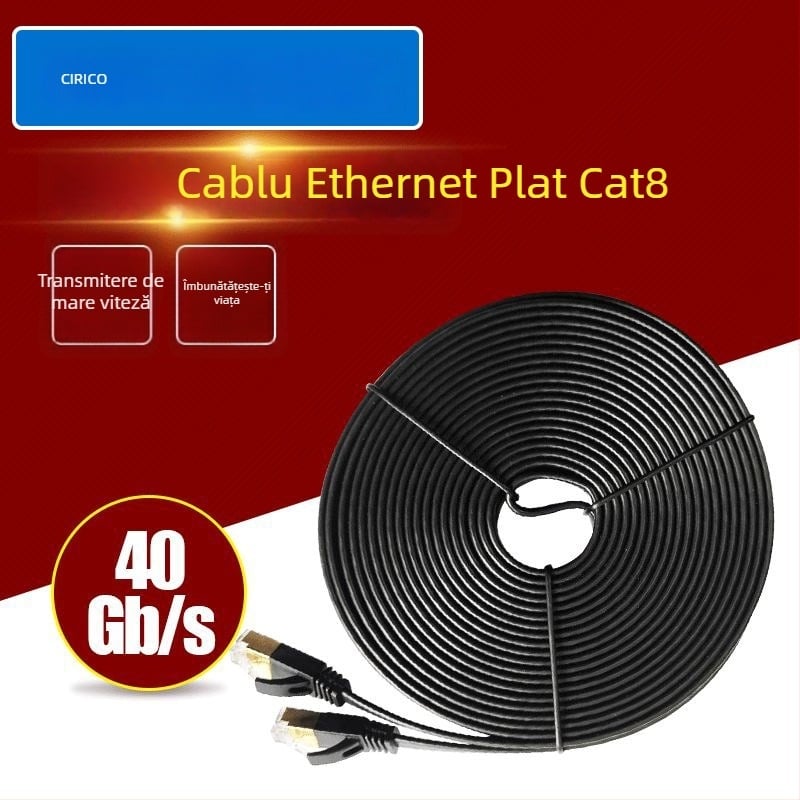 Cablu Ethernet CAT8 SSTP plat, ecranare SSTP, până la 20 Gbps, 2000 MHz, temperatură de funcționare -20 °C până la 75 °C