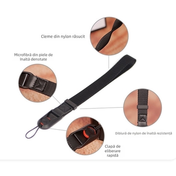 Curea de încheietură pentru cameră cu design inimă, cu eliberare rapidă, reglabilă; Material: bandă de nylon torsionat + piele microfibră; Model: curea simplă de încheietură cu eliberare rapidă; Încărcare maximă: 50 kg; Potrivit pentru camere DSLR și mirro
