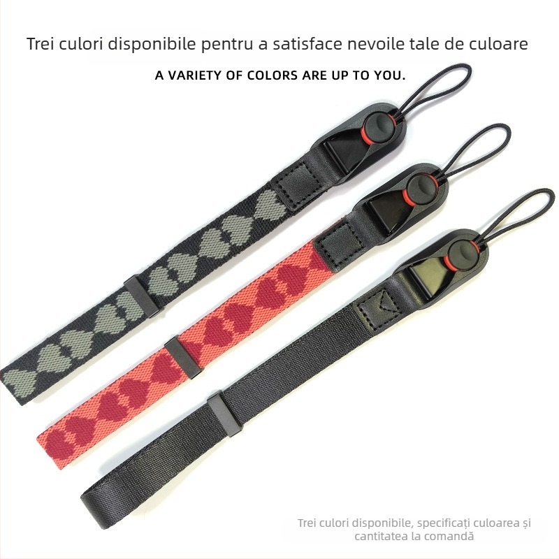 Curea de încheietură pentru cameră cu design inimă, cu eliberare rapidă, reglabilă; Material: bandă de nylon torsionat + piele microfibră; Model: curea simplă de încheietură cu eliberare rapidă; Încărcare maximă: 50 kg; Potrivit pentru camere DSLR și mirro