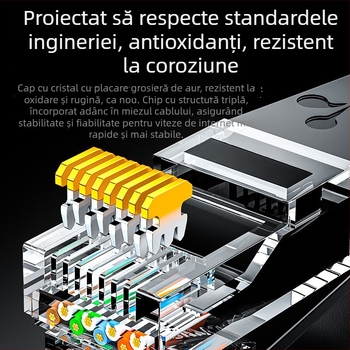 Cablu Cat6 RJ-45, 1000 Mbps, perechi răsucite, PVC înveliș