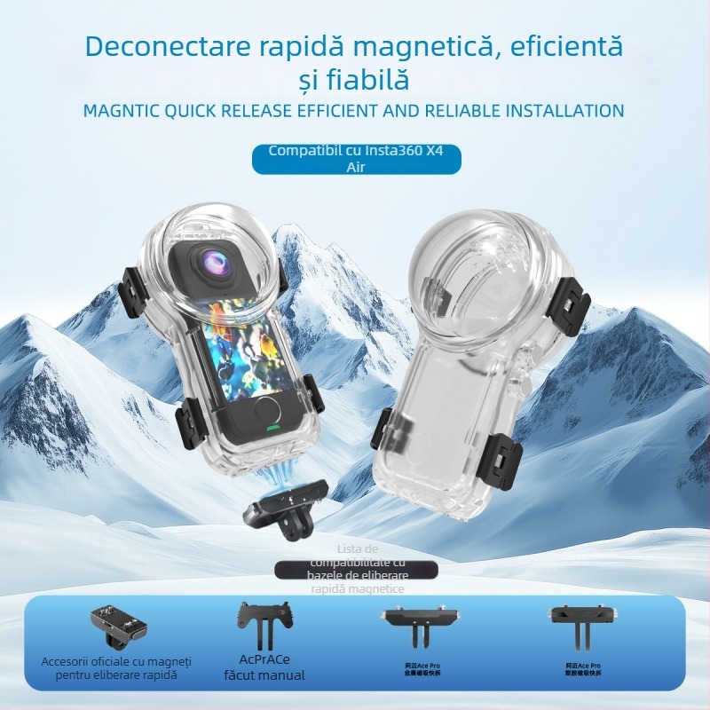 Carcasă subacvatică complet invizibilă pentru Insta360 X4 Air — declanșare magnetică rapidă, carcasă din PC, rezistentă la apă