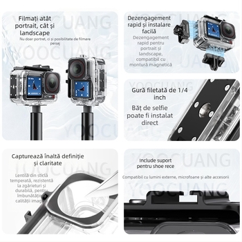 Carcasă etanșă pentru DJI Action6 — acrilic, adâncime de 60 m