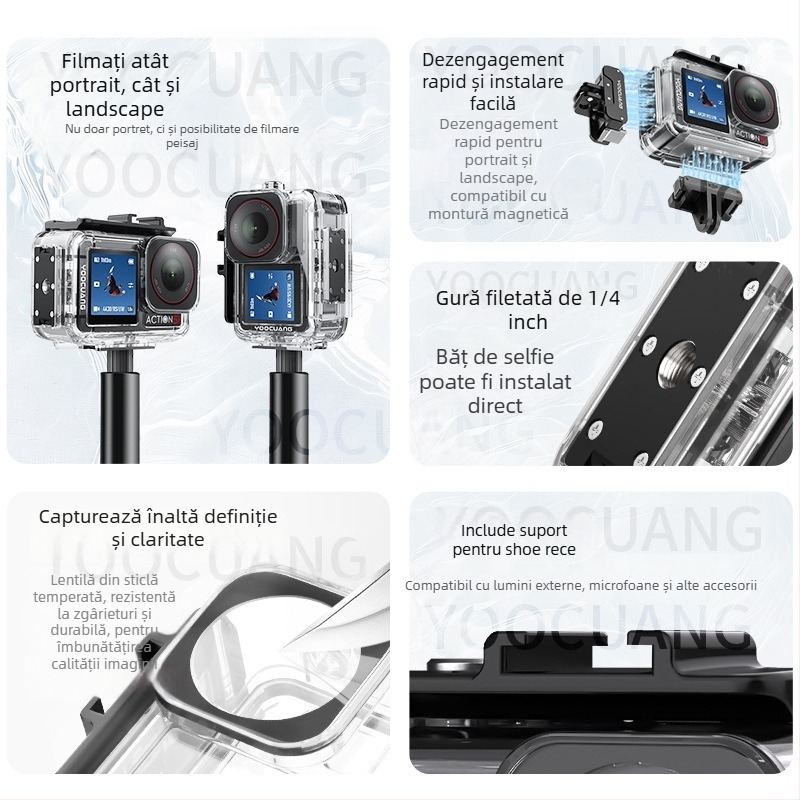 Carcasă etanșă pentru DJI Action6 — acrilic, adâncime de 60 m