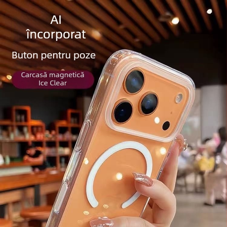 Carcasă MagSafe pentru telefon cu butoane tactile AI, construcție acril+TPU, rezistentă la căderi, disipare a căldurii, protecție la praf