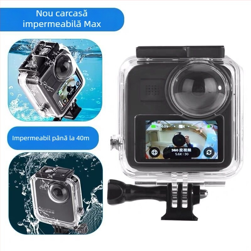 GoPro MAX Carcasă impermeabilă pentru cameră – adâncime 40 m, lentilă din sticlă securizată, construcție din oțel inoxidabil și sticlă optică PC, turnare prin injecție