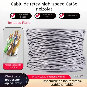 Cablu de rețea Cat5e interior, Fluke-testat, cu cupru fără oxigen, 8 perechi înfășurate, 300 m