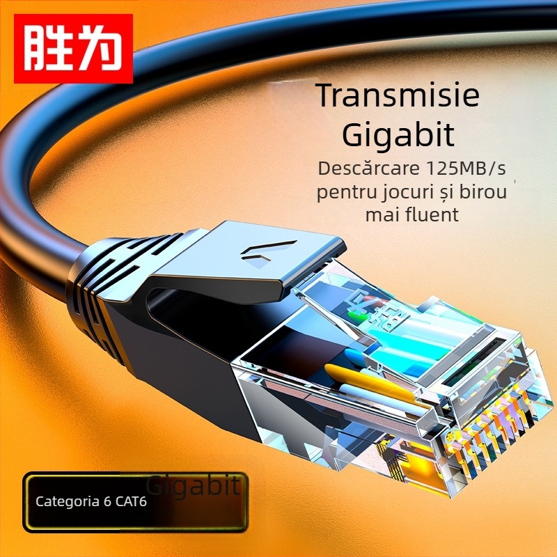 Cablu de rețea Cat6, 24 AWG cupru OFC, perechi răsucite neprotejate, RJ-45, 1 Gbps