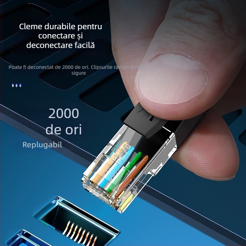 Cablu de rețea Cat6, 24 AWG cupru OFC, perechi răsucite neprotejate, RJ-45, 1 Gbps