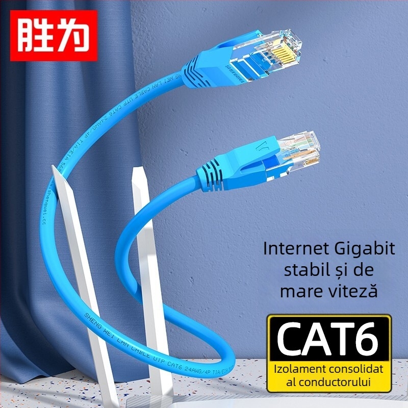 Cablu de rețea Cat6, 24 AWG cupru OFC, perechi răsucite neprotejate, RJ-45, 1 Gbps