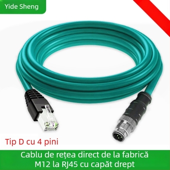 Cablu de rețea M12 la RJ45, 4 nuclee, 26 AWG, perechi răsucite, conector RJ-45, procesare OEM