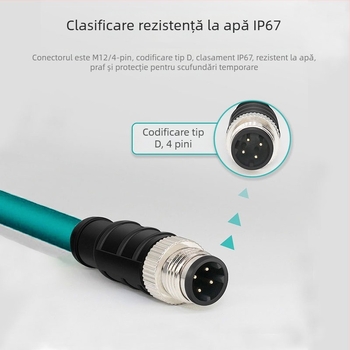 Cablu de rețea M12 la RJ45, 4 nuclee, 26 AWG, perechi răsucite, conector RJ-45, procesare OEM