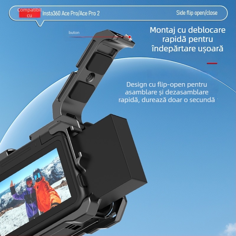 Hepail Insta360 Ace Pro 2 cadru din aliaj de aluminiu pentru filmare orizontală și verticală