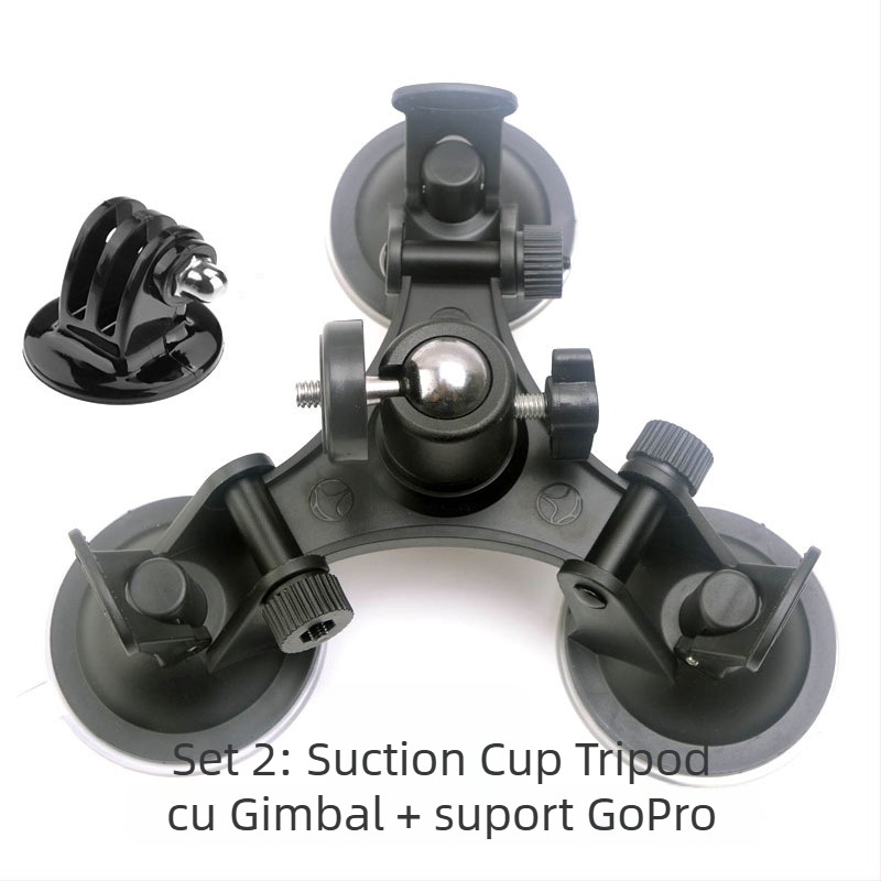 Suport auto cu ventuză pentru GoPro – model Xp01-1, Hongwei; Material: piese din plastic; Greutate maximă: sub 2 kg; Include: ventuză, cap pan/tilt și clips pentru telefon
