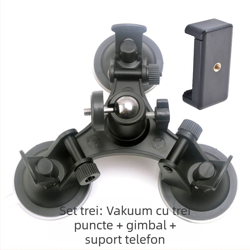 Suport auto cu ventuză pentru GoPro – model Xp01-1, Hongwei; Material: piese din plastic; Greutate maximă: sub 2 kg; Include: ventuză, cap pan/tilt și clips pentru telefon