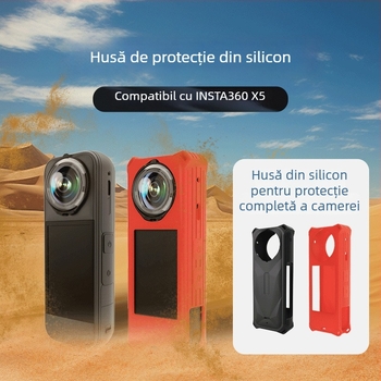 Carcasă de protecție din silicon pentru Insta360 X5, rezistentă la căderi; include protecție pentru obiectiv și curea de mână; imprimare logo disponibil; trei garanții post-vânzare