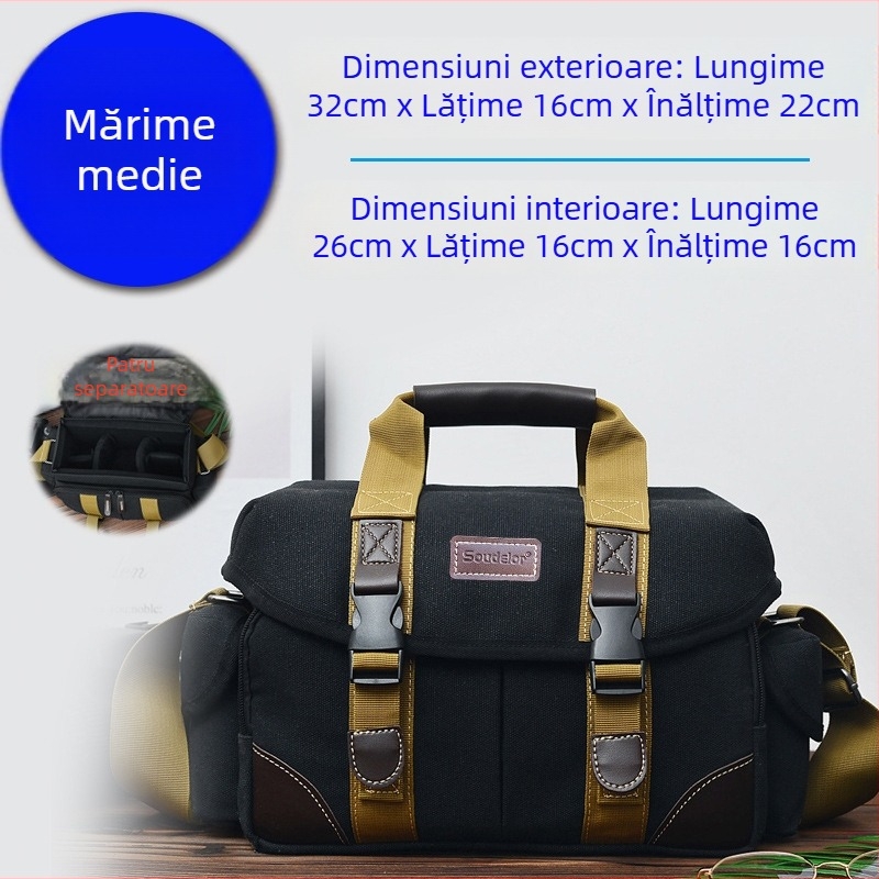 Geantă DSLR de mari dimensiuni, cu curea de umăr crossbody, design retro din pânză pentru fotografie digitală, geantă casuală pentru cameră