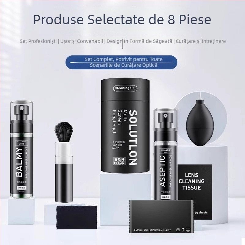 Set de curățare multifuncțional pentru tastaturi, telefoane, ecrane LCD și camere – conține surfactanți și apă purificată; prelucrare OEM; logo imprimat