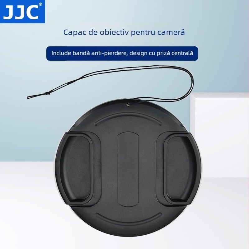 Capac de obiectiv JJC LC-series, cu șnur anti-pierdere, mecanism de prindere la mijloc, compatibil universal, greutate 0,038 kg