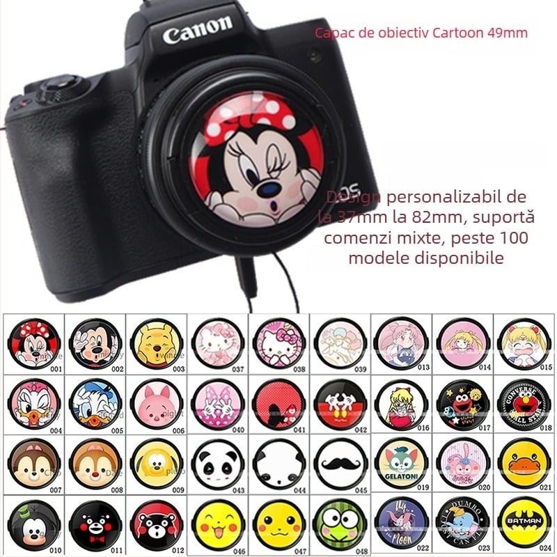 Canon 49mm Capac de obiectiv, stil Cartoon, cu șnur anti-pierdere, model gai46