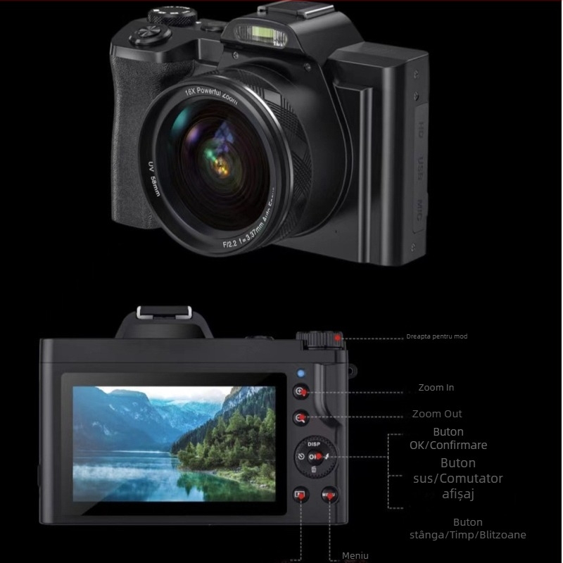 Camera digitală cu obiectiv periscop – 48 MP CMOS, senzor 2/3'', rezoluție 8000×6000, stabilizare electronică a imaginii, bliț extern