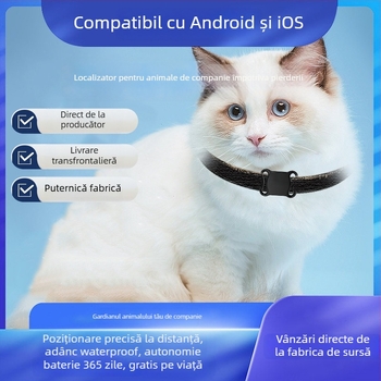 Localizator GPS pentru animale de companie, anti-pierdere pentru pisici și câini, guler Airtag tracker, Model F2, ABS, baterie CR2032, greutate 9,3 g