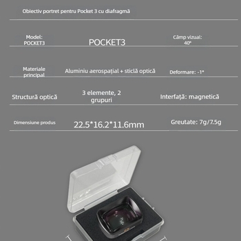 Filtru UV magnetic pentru DJI Pocket 3, cu lentilă ND reglabilă; sticlă optică + corp din aluminiu; Include 2 lentile