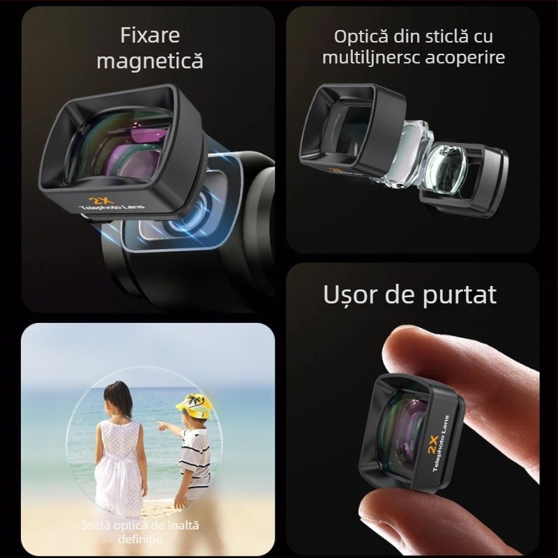 Filtru UV magnetic pentru DJI Pocket 3, cu lentilă ND reglabilă; sticlă optică + corp din aluminiu; Include 2 lentile