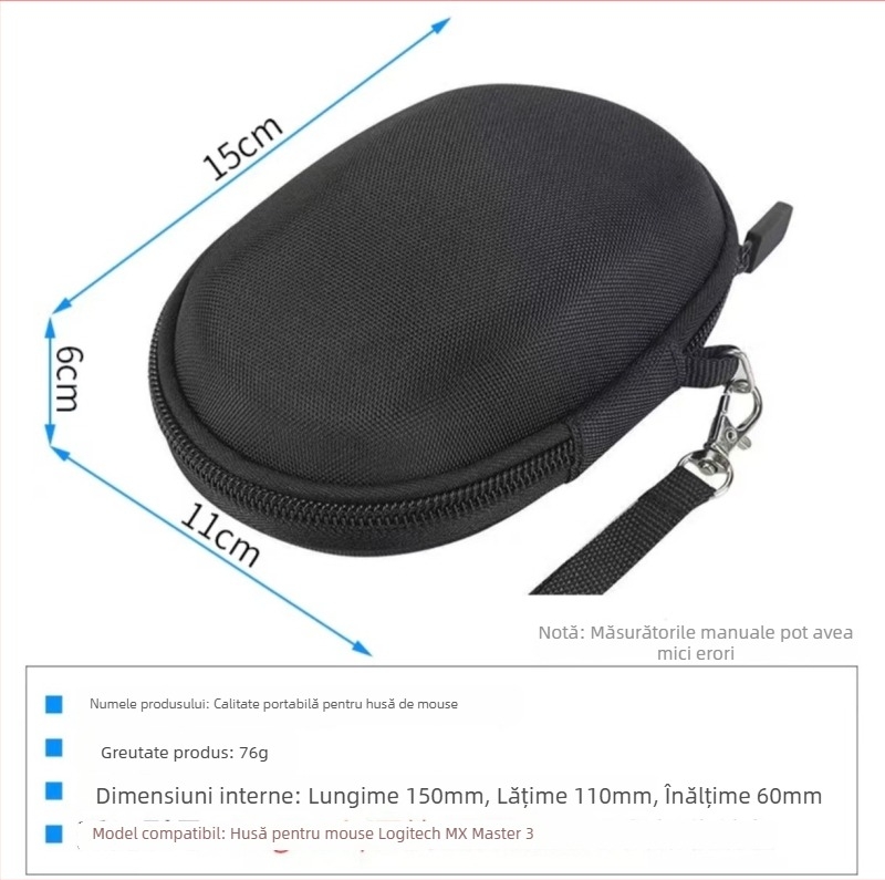 Geantă de depozitare pentru mouse Logitech MX Master4 3S – material EVA, construcție prin presare la cald, capacitate de încărcare 80 g, model JN000230