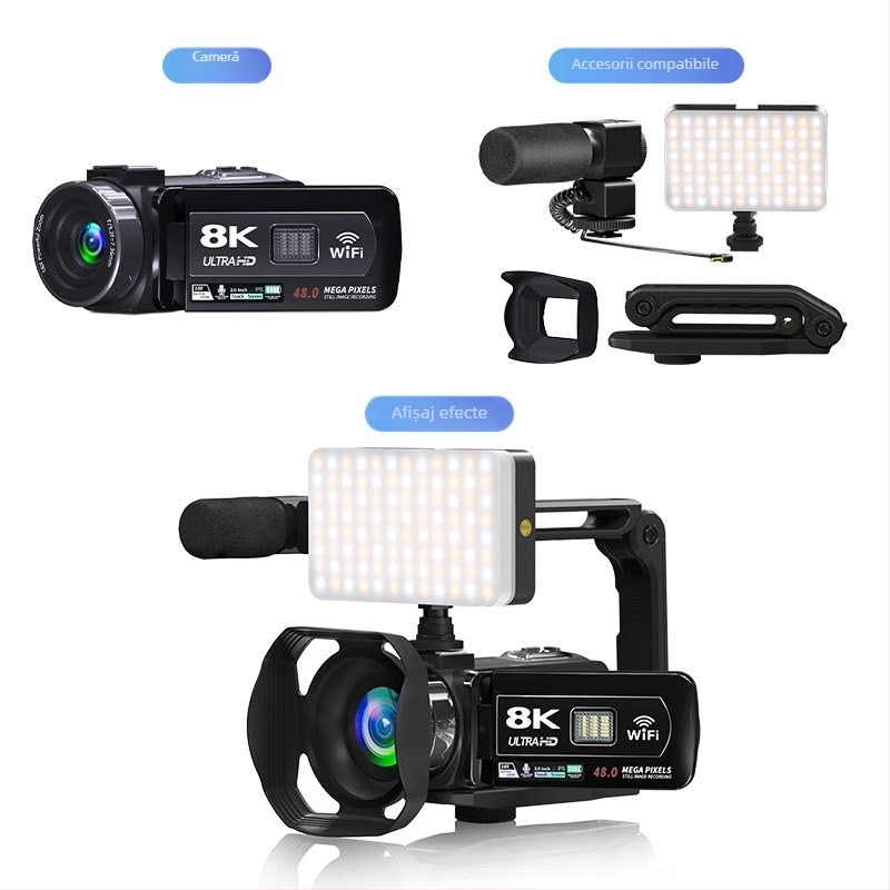 Cameră digitală 8K cu ecran tactil de 3,0 inchi, senzor CMOS, stocare pe card SD și fotografiere nocturnă