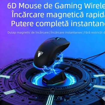 Mouse fără fir magnetic, iluminare RGB în două moduri, 7 butoane, senzor optic