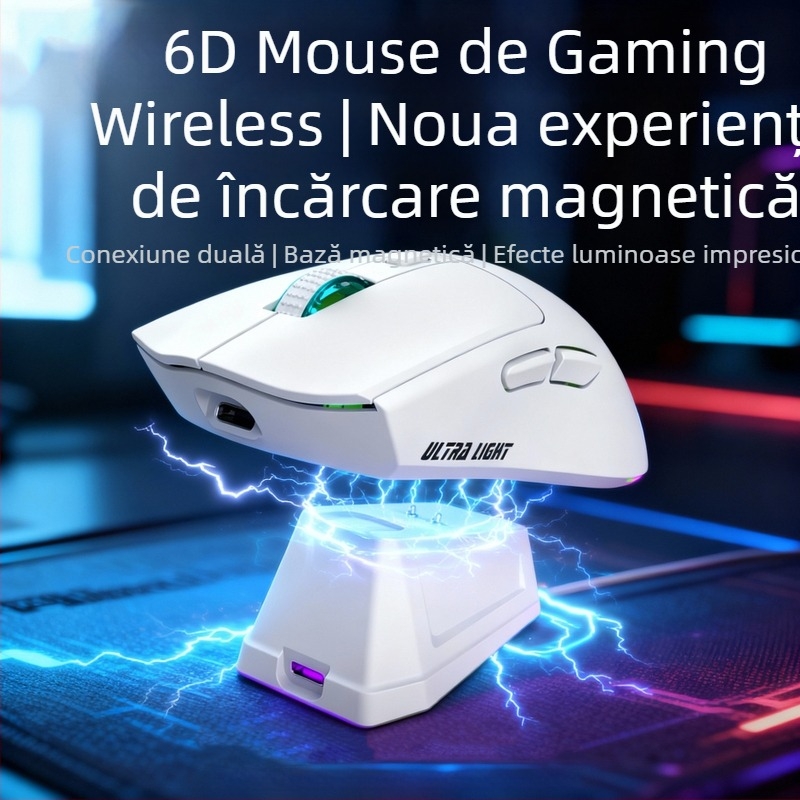 Mouse fără fir magnetic, iluminare RGB în două moduri, 7 butoane, senzor optic