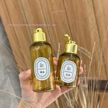 Sticlă PET cu capac flip pentru ulei de baie și ambalare cosmetică — turnare Blow molding, etichetare, capac inclus