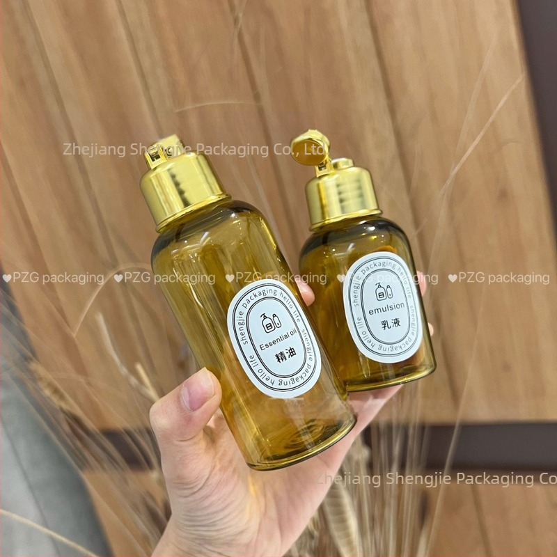 Sticlă PET cu capac flip pentru ulei de baie și ambalare cosmetică — turnare Blow molding, etichetare, capac inclus