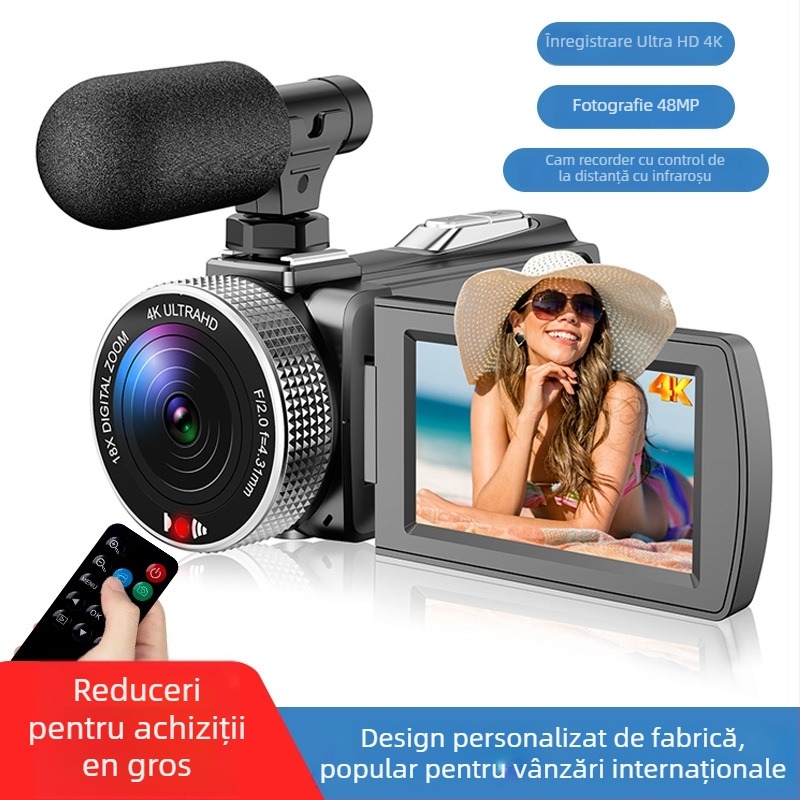 Cameră video profesională HDV900 cu senzor CMOS de 12MP, zoom optic 18x, rezoluție 1080p, ecran LCD rotativ de 3.0 inch