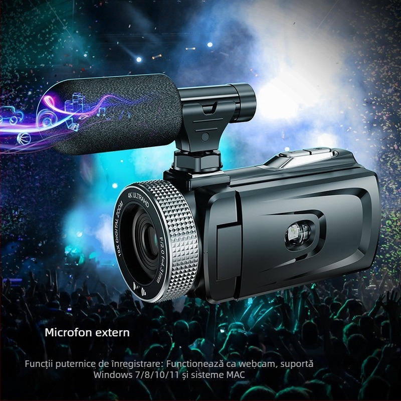 Cameră video profesională HDV900 cu senzor CMOS de 12MP, zoom optic 18x, rezoluție 1080p, ecran LCD rotativ de 3.0 inch