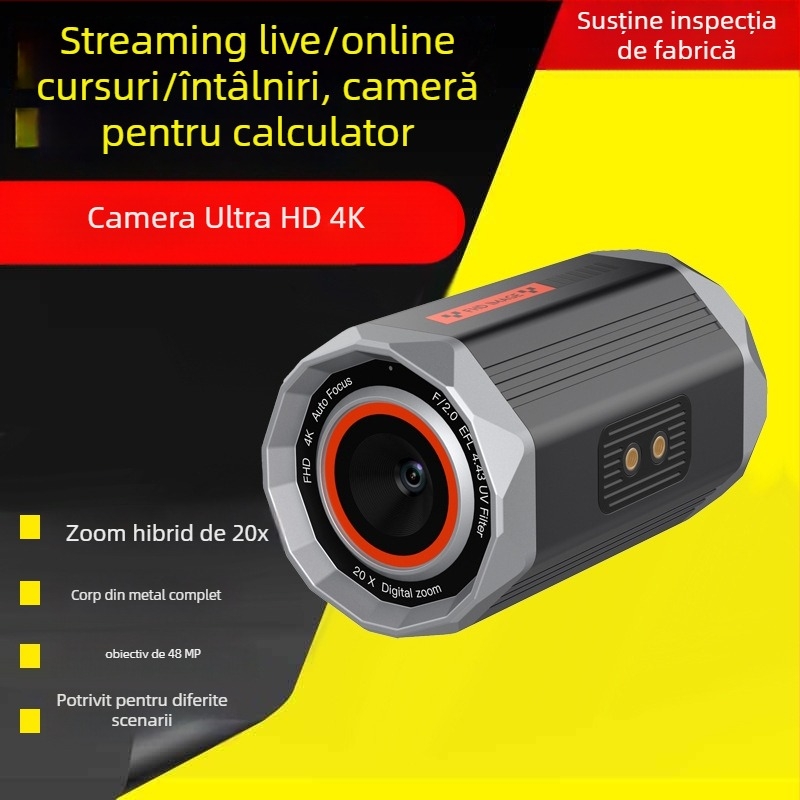 Cameră 4K pentru streaming live, cu senzor CMOS de 48MP, rezoluție 3840x2160, telecomandă, viziune nocturnă