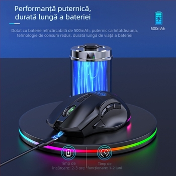 Mouse de gaming cu macro de 9 taste, 2500dpi, fără fir (interfață USB, rază de 10 m)